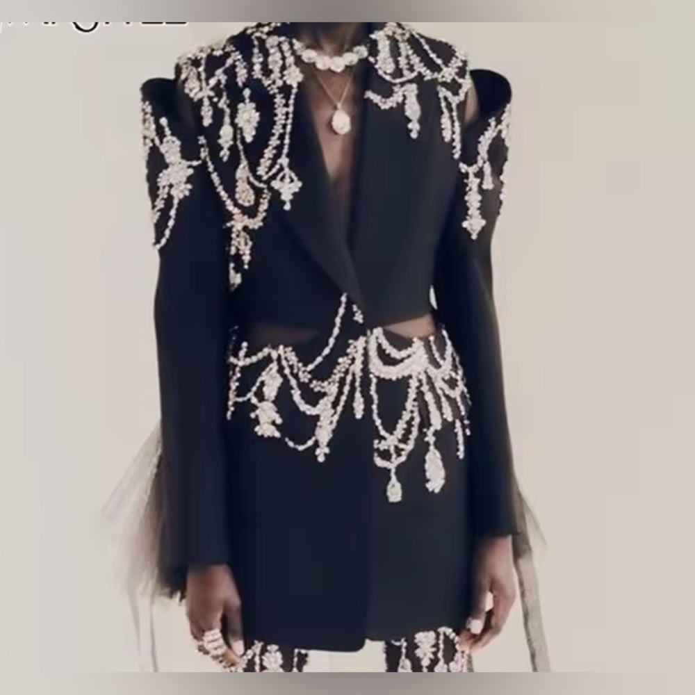 NEW Retail $425 Diamanté Couture Hand Embellished Black Women's Jacket